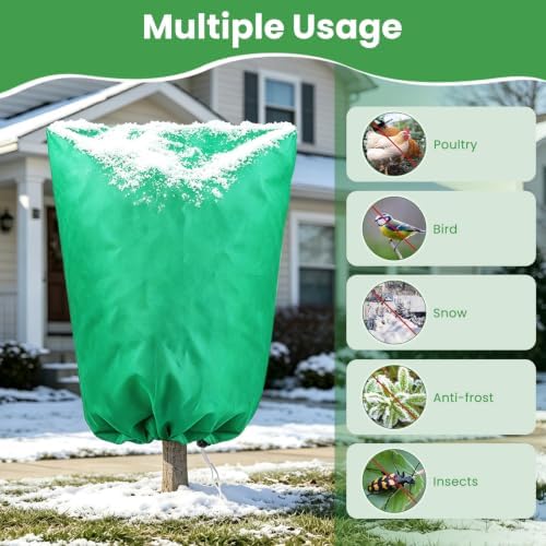 Plant Covers Freeze Protection, 78.74“×94.49” 1Pack Winter Frost Cloth Blanket with Zipper&Drawstring,Non-Woven Tree Jacket for Garden Cold Wind Snow Animal(Green)