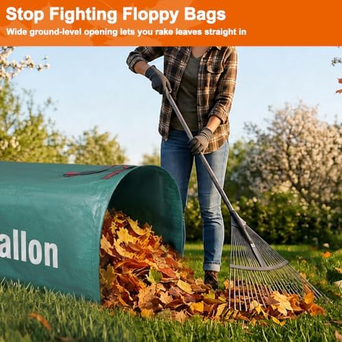 KENDO 72 Gal Leaf Bag w/Gloves,2 PCS Dustpan-Style Collapsible Yard Waste Bag, Lawn & Leaf Bag 1Pack,Heavy-Duty Leaf Pickup Tool for Leaves, Grass Clippings, Debris, Lawn Trash,Yard & camping Cleanup