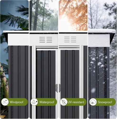 5x3FT Steel Outdoor Storage Shed, Metal Garden Shed, Tool Shed with Lockable Door & Slooping Roof for Backyard Grey