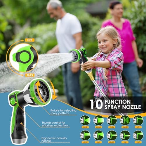 25 FT Stainless Steel Garden Hose with 10-Function Spray Nozzle, Kink-Free Flexible Metal Water Hose, Solid Brass 3/4'' Connectors, Heavy Duty, Durable, Leak-Proof, Lightweight, Tangle-Free