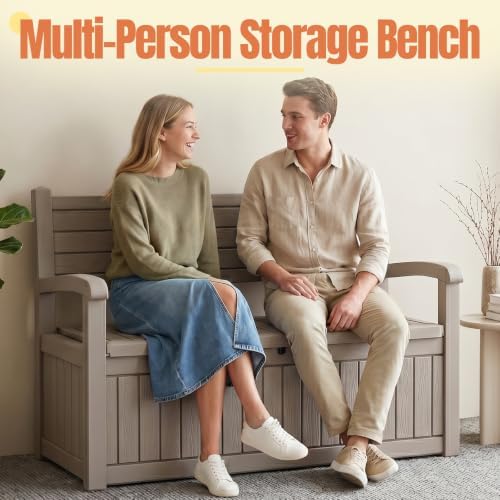 Storage Bench Outdoor Deck Box, 130 Gallon Lockable Patio Furniture