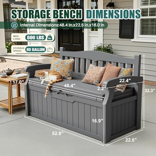 Devoko 80 Gallon Storage Bench with Cushion, Deck Box Waterproof&Lockable
