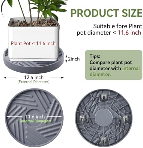 1 Pcs Plant Caddy with Hidden Wheels 12.4 Inch Heavy Duty Rolling Plant Stand, Indoor Outdoor Plant Saucer Tray with $9.9 Garden Tools (Gray)