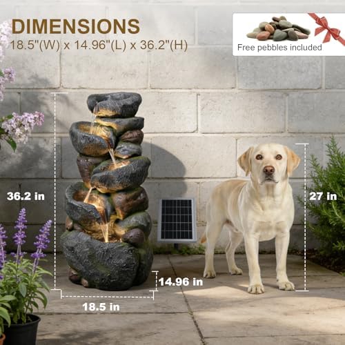 36.2" H Solar Water Fountain Outdoor Garden 5-Tiers Cascading Waterfall