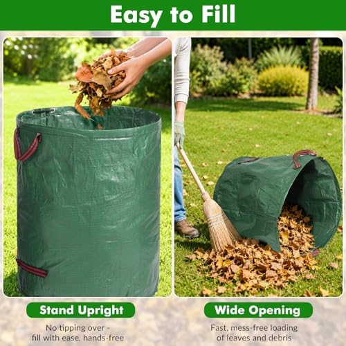 Reusable Yard Waste Bags, 72 Gallon Lawn and Leaf Bags 3-Pack, Collapsible Heavy-Duty Garden Bags, Stand-Up Yard Waste Container for Leaves, Grass Clippings and Lawn Debris