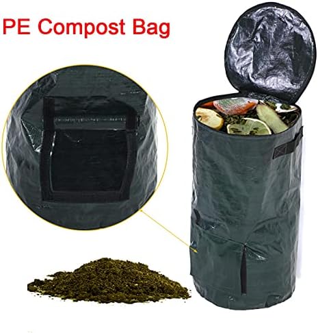 Collapsible Compost Bag, 13.8 x 23.6 inch Organic Waste Kitchen Garden Yard Compost Bag PE Cloth Planter Lawn and Leaf Bags Garden Bag Yard Waste Bag(13.8 x 23.6 inch)