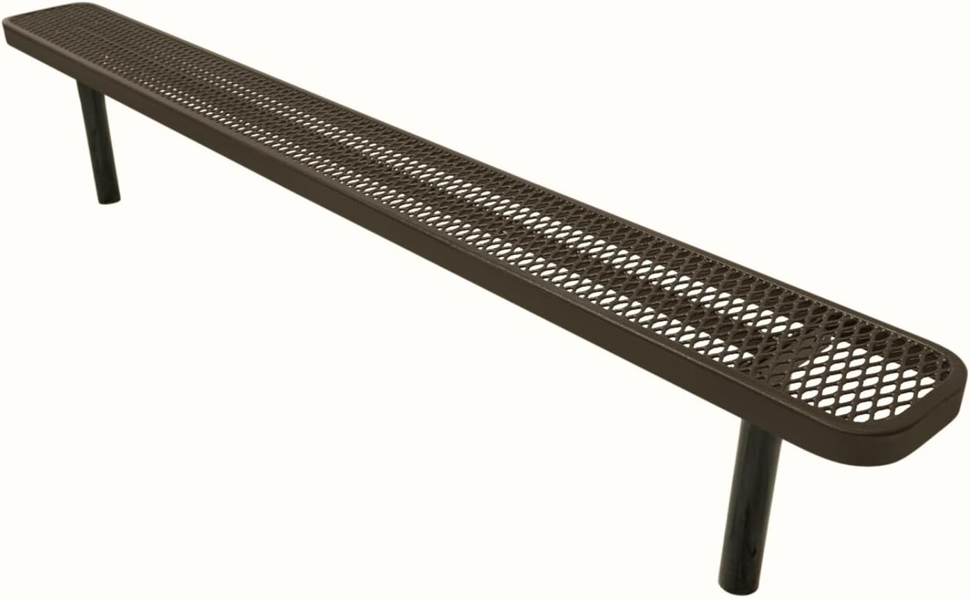 Coated Outdoor Furniture Heavy-Duty Outdoor Bench Thermoplastic Coated, Expanded Metal, Commercial-Grade Seating, Made in America (Inground Without Back, 8 Ft, Textured Brown)