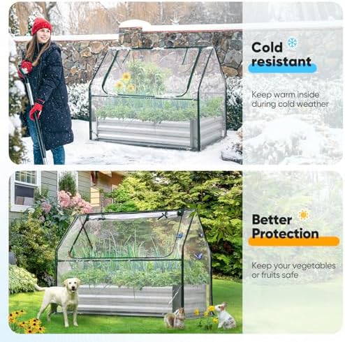 Quictent Raised Garden Bed with Cover Galvanized Planter Box 4x2.5x1ft
