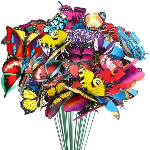 Butterfly Decorations, 75 Pcs Butterfly Stakes PVC Waterproof Decorative Colorfuli Garden Stakes for Indoor/Outdoor Christmas Yard Decor
