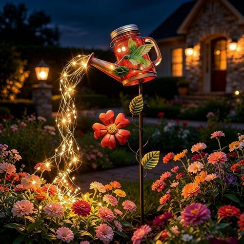 Solar Watering Can Light, Hummingbird Outdoor Decor Lights