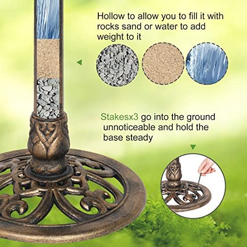 VINGLI Pedestal Bird Bath with Solar Fountain, Solar Pump Resin Birdbaths, Weather Resistant Bird Baths with Ground Stakes, Vintage Finish Garden Decor for Outdoor, Patio, Yard, Lawn (Copper)
