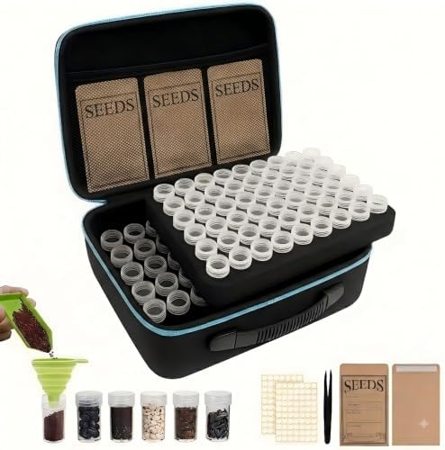 120 Slot Seed Storage Organizer Box, Hard Shell Seed Saver Kit with 25 Envelopes, Silicone Funnel & Tweezers, Light-Blocking Moisture-Resistant Seed Container for Vegetable Flower Herb Garden Seeds