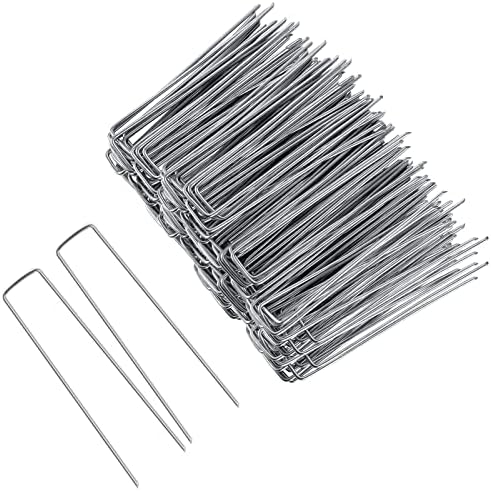 Galvanized Landscape Staples 8 Inch 100 Pack 11 Gauge Anti-Rust Garden Stakes Landscaping Fabric SOD Pins Yard Stakes for Weed Barrier Fabric (JC-DD-8IN-100)
