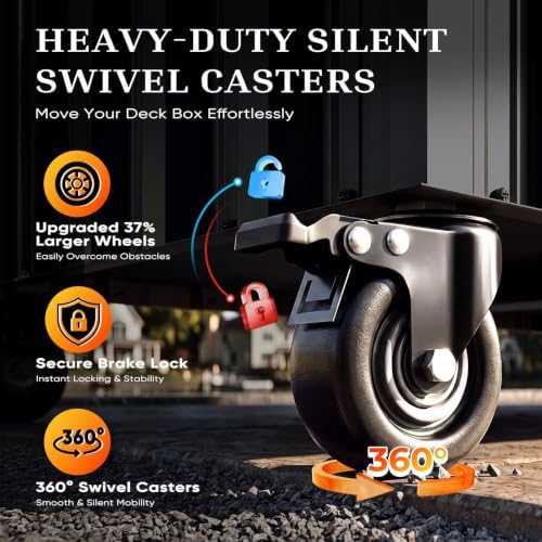 Quictent 210 Gallon Metal Deck Box, Outdoor Storage Box with Swivel Wheels