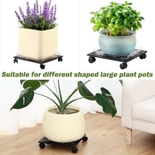 1 Pack 12" Metal Square Plant Caddy with Wheels Large Iron Rolling Plant Stand with Casters Heavy-Duty Plant Dolly Coaster Plant Pot Mover Roller Base for Indoor Outdoor, Black