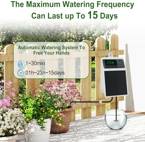 Solar Automatic Drip Irrigation System Kit Anti-Siphoning For 10 Potted Plants DIY Automatic Timing Watering for 15 Days Waterproof with Digital Display Auto Plant Waterer Outdoor Indoor Balcony Patio
