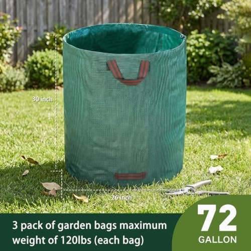 ROSSGO 72 Gallon Reusable Yard Waste Bag, Garden & lawn Leaf Bags Pack of 3