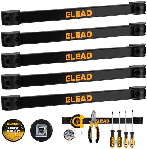 6-Piece 12" Magnetic Tool Holder Storage Organizer - Wall Mount Rack Garage Organization Power Magnet Hanger Workbench Board Slatwall Van Organizers Mounted Hanging Strip