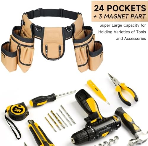 LEFOR·Z Tool Belt with Suspenders,27-Pockets Heavy Duty Tool Belts for Men