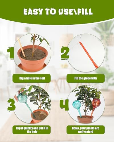 Iridescent Self Watering Globes, Glass Rainbow Plant Watering Globes, Self Watering Planter Insert, Automatic Plant Waterer Indoor (Large-6 Pcs Multi-Color)