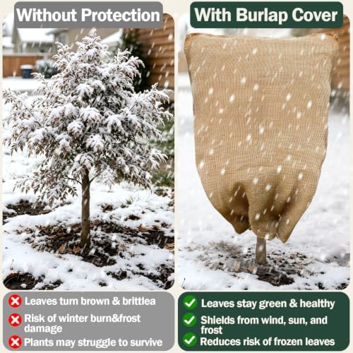 4PCs Burlap Fabric Plant Bags - 45 X 70 Inch Winter Plant Cover Freeze Protection