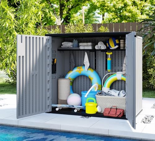ZZM 37 Cu.ft Outdoor Storage Cabinet with One Tool Kit, Horizontal Storage Shed for Garage, Garbage Cans, Garden Accessories