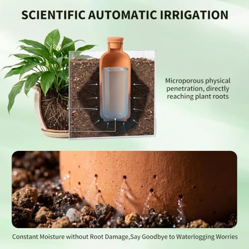 4 Pack Terracotta Self Watering Plant Bottles 900ml Automatic Clay Watering Globes with Free Garden Fork Spoon for Houseplants Outdoor Garden Plants