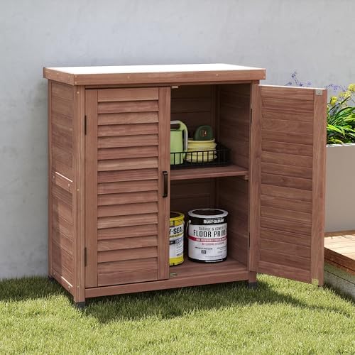 Outdoor Wooden Storage Cabinet Furniture Waterproof Tool Shed with Potting Benches Work Station Table for Garden Patio