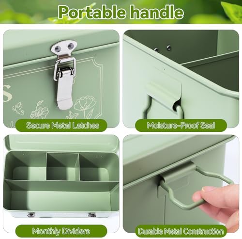 Pimoys Metal Seed Storage Box With Lid, 4 Compartments, Garden Organizer