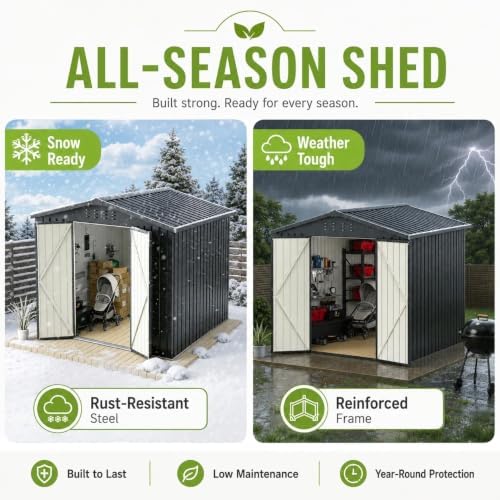 8 x 8 FT Outdoor Metal Storage Shed with Reinforced Frame, Sloped Roof,