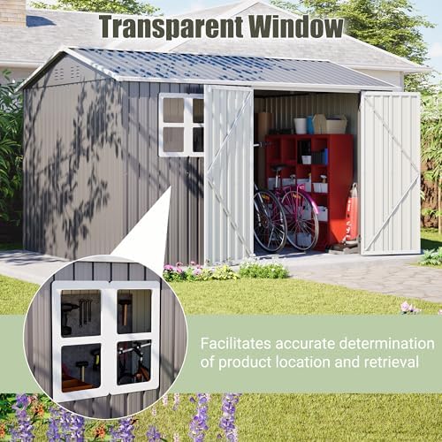 10 x 8 FT Outdoor Metal Storage Shed, Heavy‑Duty Garden Tool Shed with Lockable Double Door, Sloped Roof & Ventilation
