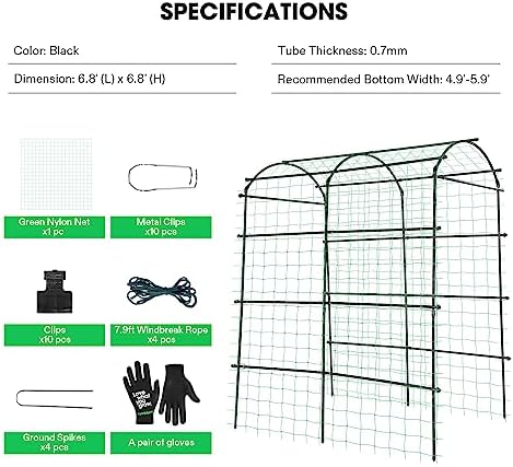 VIVOSUN 7Ft. Arch Trellis for Climbing Plants, 7 x 6 x 7ft Tall Metal Tunnel Trellis, Lightweight Metal Plant Support Archway with Nylon Netting for Climbing Vine, Vegetables, Fruits, Flowers, Black