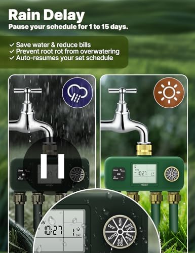 MOES 4 Zone Water Timer, Brass Fittings, Sequential Watering, No Wi-Fi