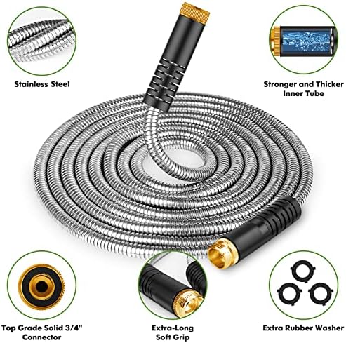 Garden Hose 75FT Metal Water Hose with 10 Function Nozzle No-Kink