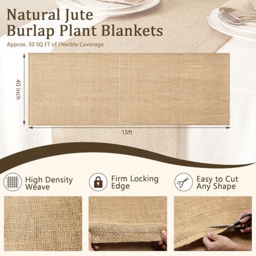 15ftx40in Natural Burlap Fabric Roll, High Density Jute Fiber Blanket