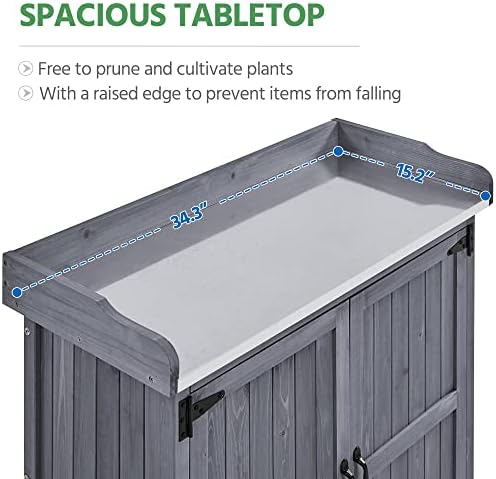 Topeakmart Potting Bench for Outside with Storage Cabinet & Metal Top,Gray