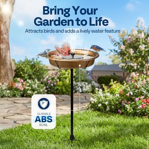 VIVOHOME Oval Bird Bath with Solar Fountain and Metal Ground Stake, Copper
