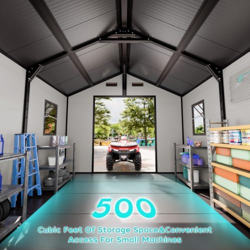 8x8 FT Resin Plastic Outdoor Storage Shed with Floor