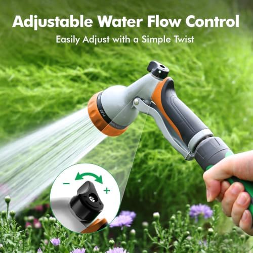 RESTMO Garden Hose Nozzle, Heavy Duty Metal Water Hose Nozzle with 7 Adjustable Spray Patterns, High Pressure Hand Sprayer with Flow Control, Best for Watering Plant & Lawn, Washing Car & Pet, Orange
