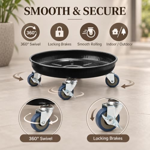 1 Pack 12.2 Inch Metal Plant Caddy, Black