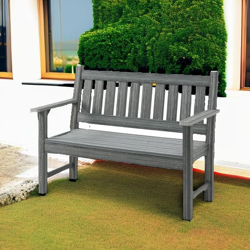 Outdoor Bench, 2-Person Garden Bench, Poly Lumber Patio Bench for Outdoors, Porch, and Park (Grey)