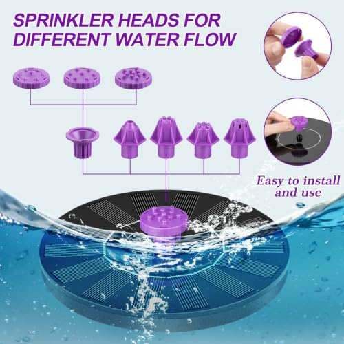 Solar Bird Bath Fountain Pump, Solar Powered Water Pump, Outdoor Water Fountain with 8-in-1 Nozzles, 4 Fixed Pipes for Hummingbirds, Garden, Pool, Pond