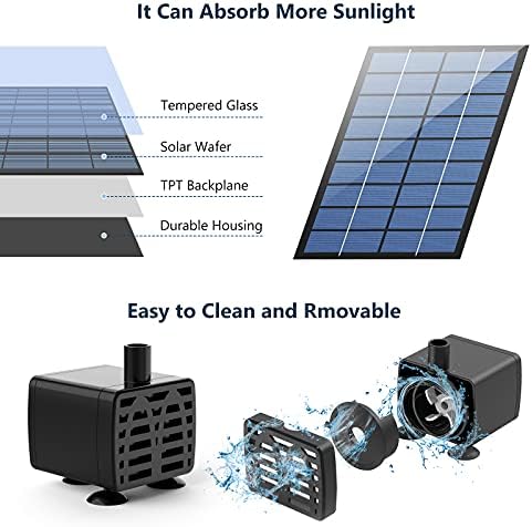 AISITIN 2.5W DIY Solar Fountain Pump with 6 Nozzles & 4ft Flexible Hose