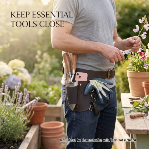 Leather Florists Tool Belt Bag,3 Pockets,Adjustable Gardeners Waist Holster