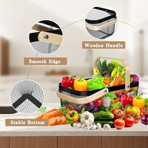 2 Pack Garden Harvest Basket, Metal Mesh Wire Picnic Basket with Handle