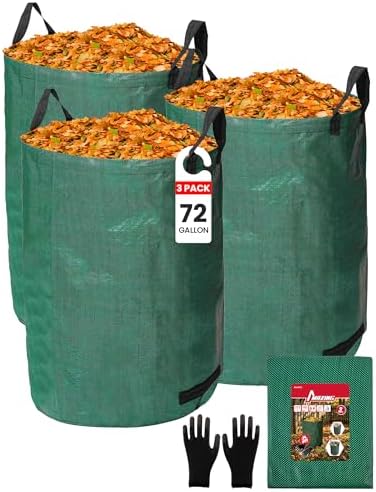 MAZING 3-Pack 72 Gal Reusable Yard Waste Bags, Heavy Duty, Lawn & Leaf Bags
