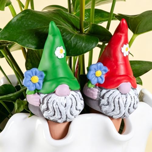 4 Pack Terracotta Watering Spikes, Vacation Self-Watering Planters Devices - Continuous Moisture with Slow Release Watering System - Perfect for Indoor Outdoor Plants (Cute Gnome)