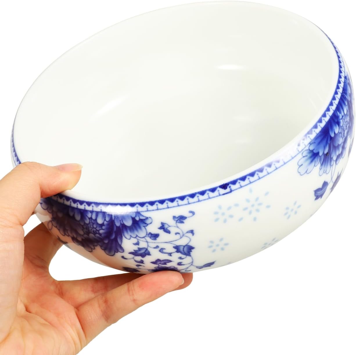 Ceramic Chinese Pot White Water Lily Bowl Ceramic Plant Pot Hydroponic for Garden Home Office-8Inch