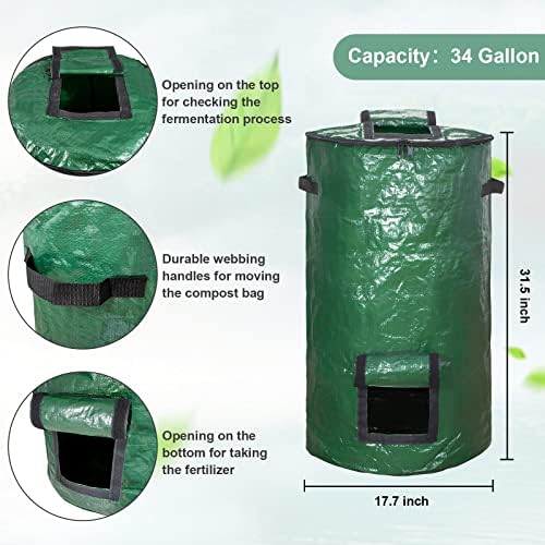 MyLifeUNIT Compost Bins Outdoor, Composting Bin for Outside Garden, Reusable Garden Yard Waste Bag, 34 Gallons (1 Pack, Green)