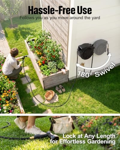 wikiwiki Retractable Garden Hose Reel, 1/2" x 100FT, Auto Rewind Wall Mount